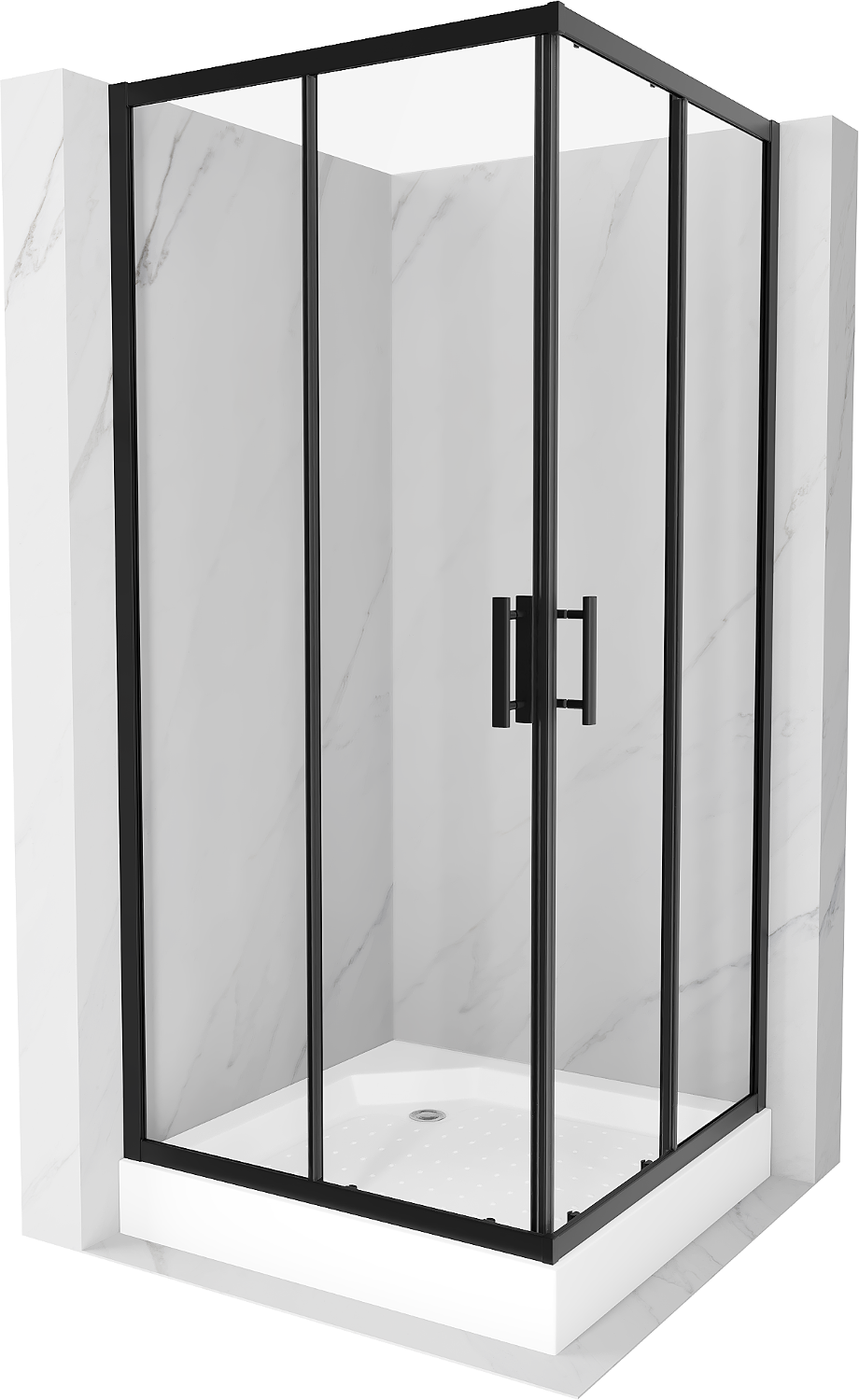 Mexen Rio cabina de duș pătrată 90 x 90 cm, transparentă, neagră + cadă de duș, albă - 860-090-090-70-00-4510